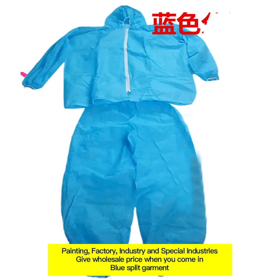 

Blue and white disposable protective clothing suit non-woven split full-body dust-proof paint anti-static work clothes with caps