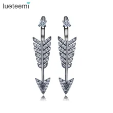 LUOTEEMI 3 Colors New Delicate Luxury Sparking Cubic Zirconia Korean Trendy Cupid’s Arrow Long Earrings For Wedding Brincos