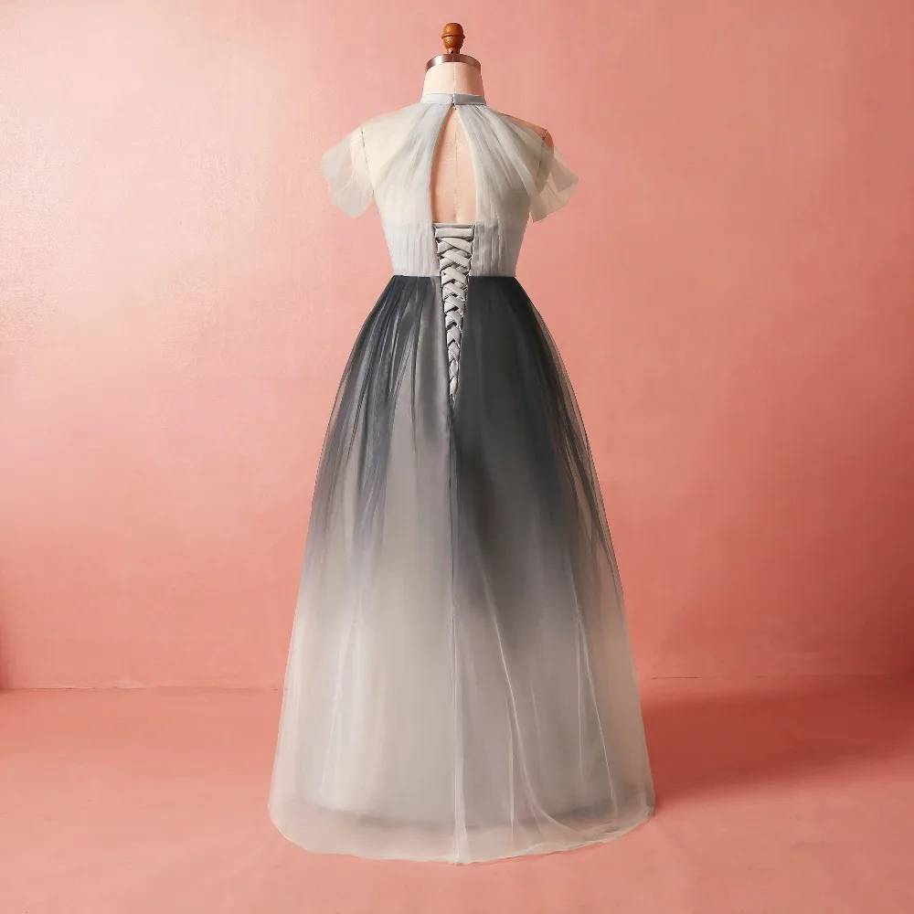 JaneVini 2018 пикантные длинные платья подружки невесты серый градиент Онлайн Холтер Золото Кружева аппликации Плюс Размеры Праздничное платье