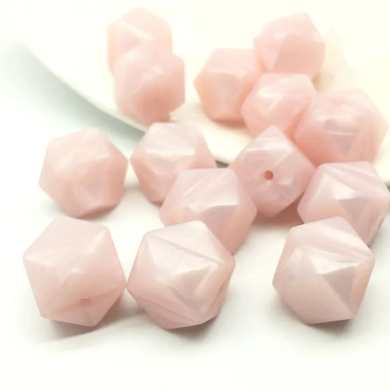 10 шт. металлический розовый 17 мм шестигранный пищевой детский Силиконовый грызунок бисер DIY жевательная игрушка кулон для мамы кормление соски бусины