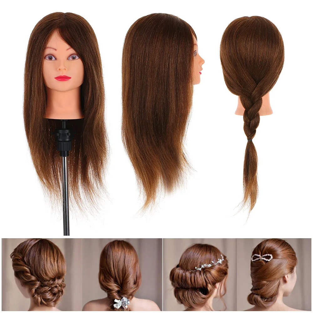 

24" 100% Real Human Hair Mannequin Head Hairdressing Training Head Hairdresser Practice Tool With Table Clamp Stand