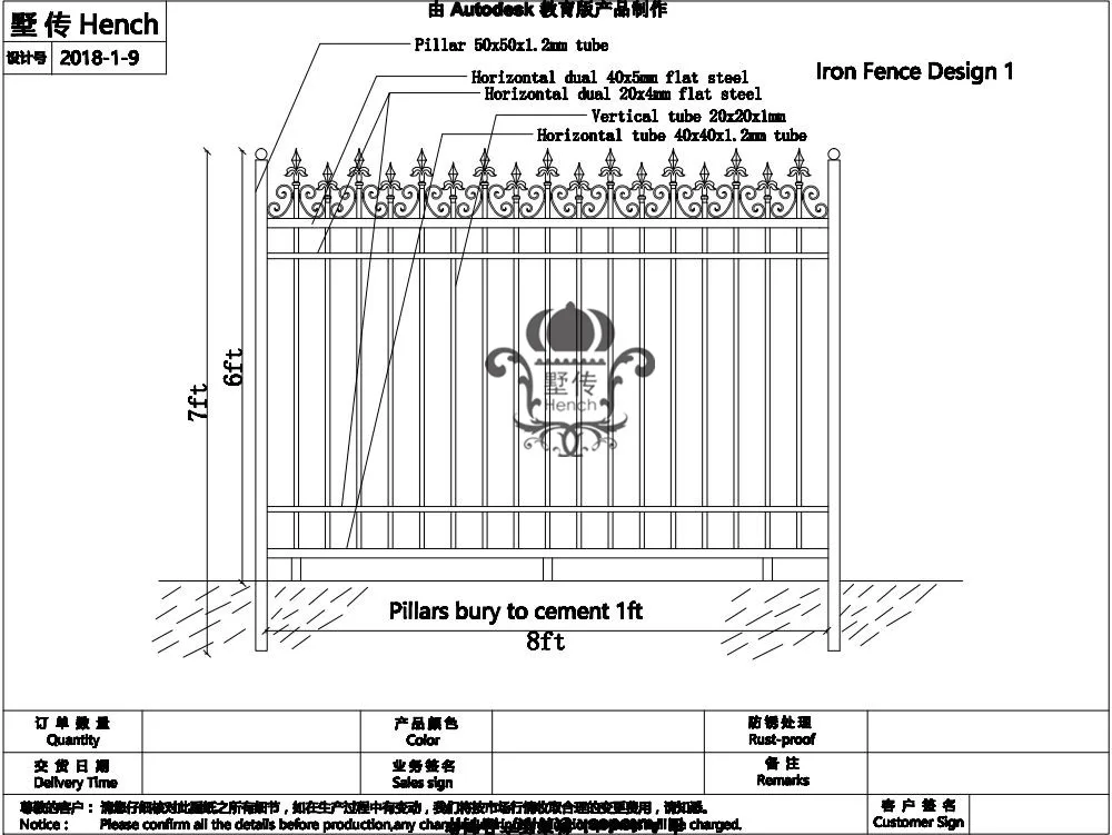 HENCH садовый забор 8'x5' черный простой стиль декоративный железный забор из кованого Hc-f19