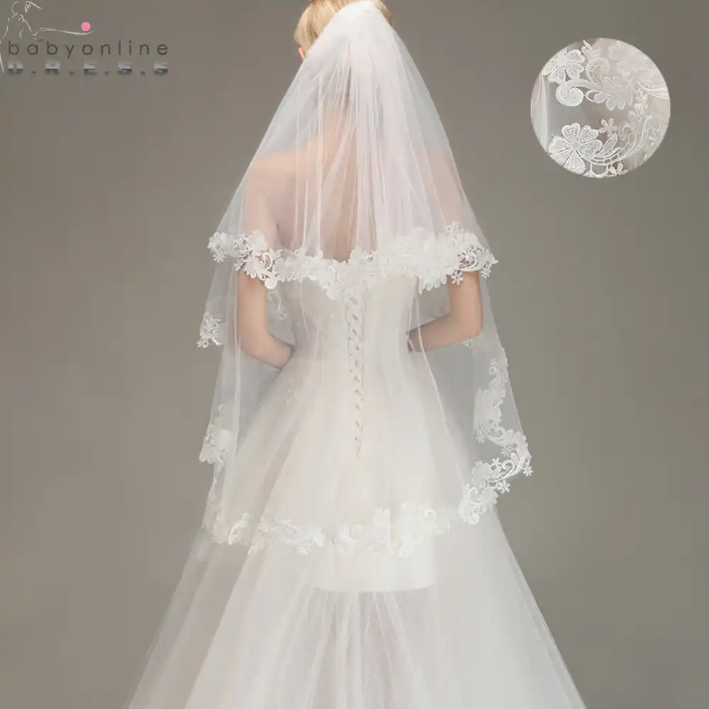 Velo De Novia Corto Con Borde De Encaje De 1 5 M Velo Con Peine De Dos Capas Velo De Novia En Tul Accesorios De Boda Baratos Velo De Novia Velos De Novia