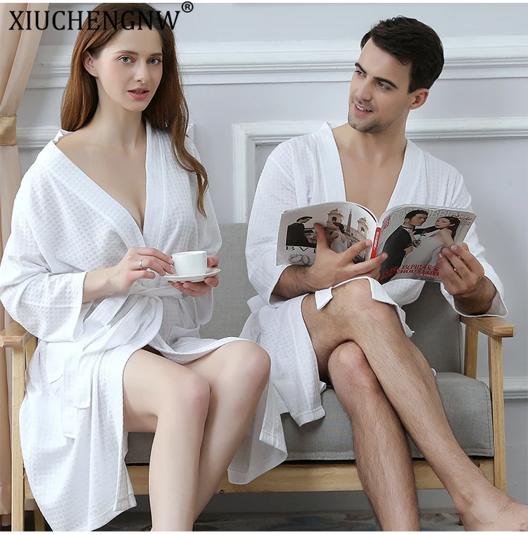 

Bathrobe Female Woman Girl Men's Bathrobes Bridesmaid Bathrobe Microfiber Couple for Women Sexy Bath Waffle Solid Three Quarter