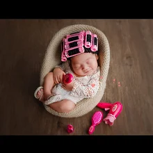 newborn photography prop Perm rods cap+electric hair drier+comb+mirror+lipstick+slipper set limited edition photography prop