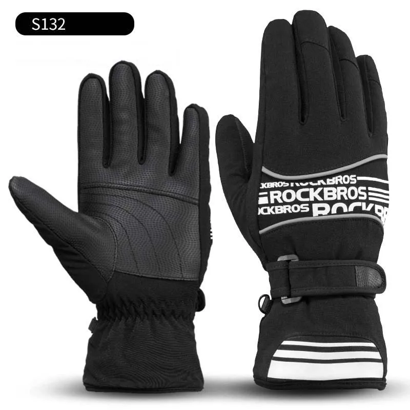 Rockbros-30 градусов, лыжные перчатки для мужчин и женщин, водонепроницаемые зимние теплые флисовые перчатки для сноуборда, спортивные, для верховой езды, снегоходные перчатки - Цвет: S132 Black