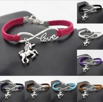 

10pcs/lot Infinity Love 8 Bracelet Unicorn / Horse Charm Pendant Women/ Men Simple Bracelets/Bangles Jewelry Gift Q105