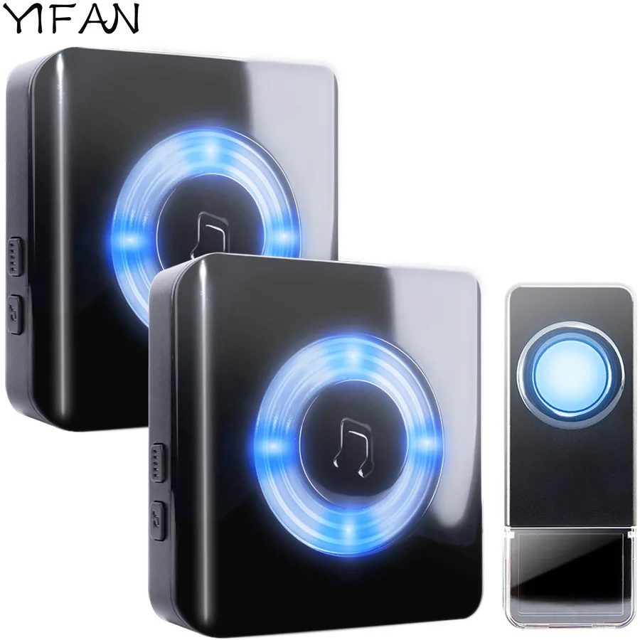

YIFAN Waterproof Wireless Door bell EU Plug 300M long range home DoorBell Chime 1 2 battery button 2 3 receiver Deaf LED light