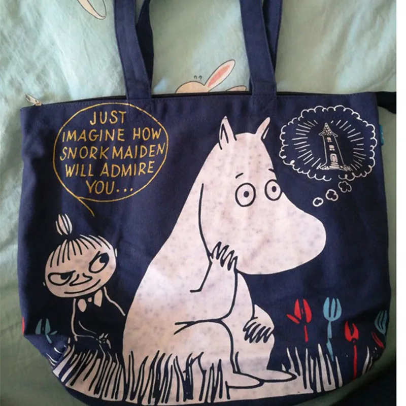 Moomin джинсовая синяя сумка на плечо сумка для хранения холщовая сумка-мессенджер - Цвет: Зеленый