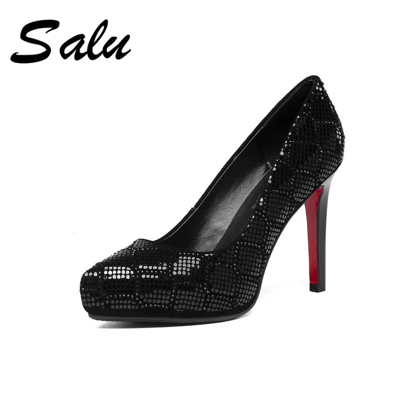

salu Shoes 2019 New high heels pumps for woman Basic model Office&Career round Toe suede leather Free shipping