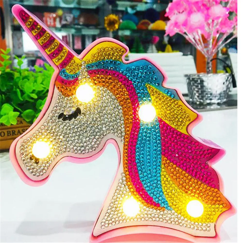 

Unicorn DIY Diamond Painting Dotz Full Drill LED Night Light Decorative LED Ornament Battery Home Decor s