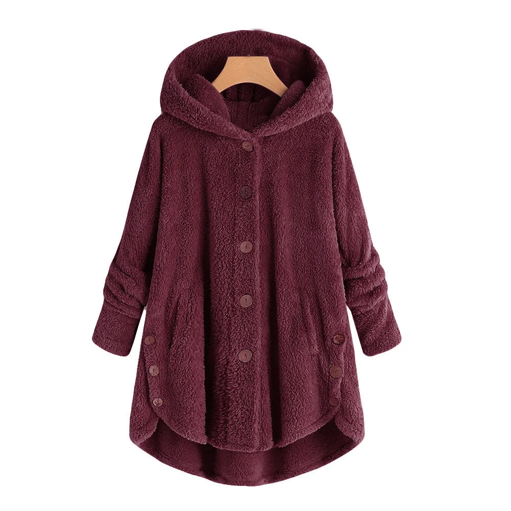 

Fashion Women Button Coat Fluffy Tail Tops Hooded Pullover Loose Sweater Hooded Long Outwear Outwear Warm Bomber fashion