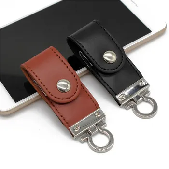 

USB flash drive Leather metal keyring Pendrive creativo USB 2.0 32gb 16gb 8gb 4gb