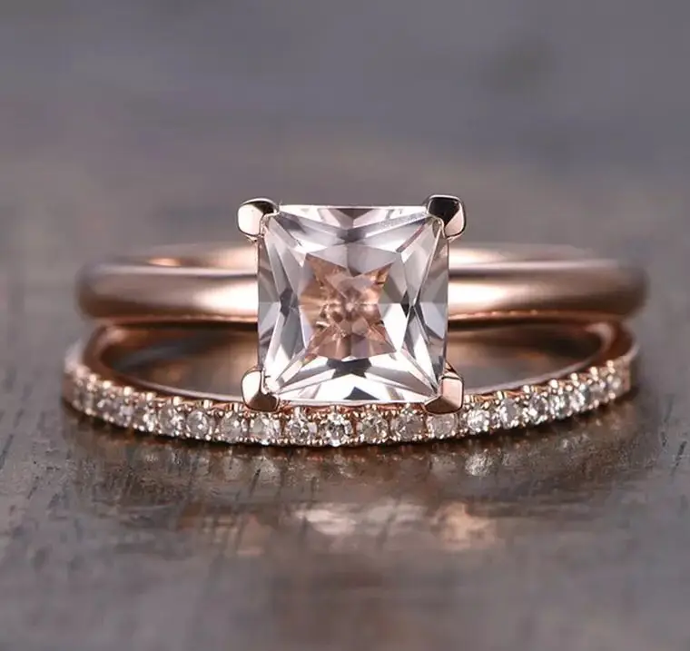 

T756 Top Quality 18K gold plated ring AAAAA Zircon ring sets For Women Fine Jewelry Collares center stone 7*7MM