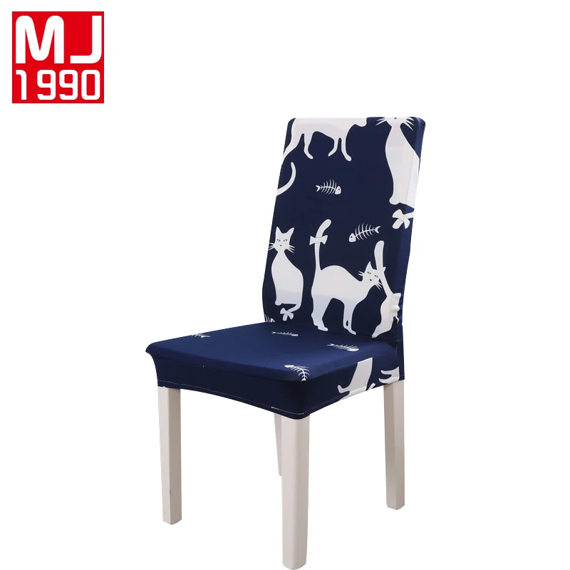 

New Polyester Spandex Stretch Chair Cover Cat Printing Home Restaurant Chair Antifouling Cover Seat Case Hotel Chair Covering