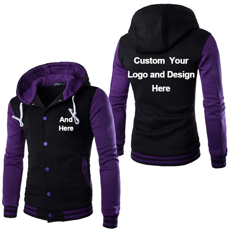 Индивидуальный логотип и дизайн Стильная толстовка мужская косплей толстовки крутой тонкий бейсбольной куртке костюм пальто - Цвет: Purple