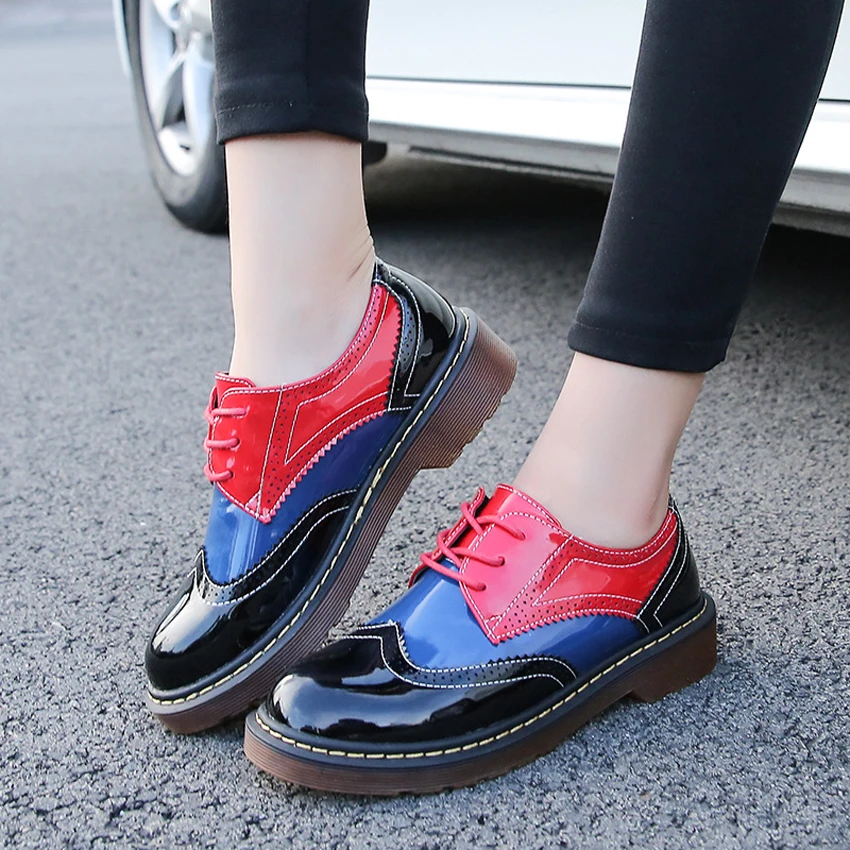 

New Fashion Women Leather Shoes British Style Assorted Colors Women Shoes Lace-Up Lady Shoes Classic Female Shoes She ERA