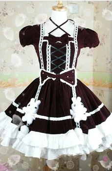 

Autumn/Winter Girls Court Princess Dresses Halloween Party Cosplay Costumes Sweet Lolita Dress XS-2XL Wine-red