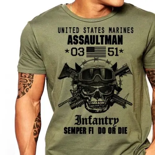 Морская пехота США Assaultman Футболка мужская MOS 0351 USMC армейская Повседневная футболка с коротким рукавом размера плюс S-3XL США