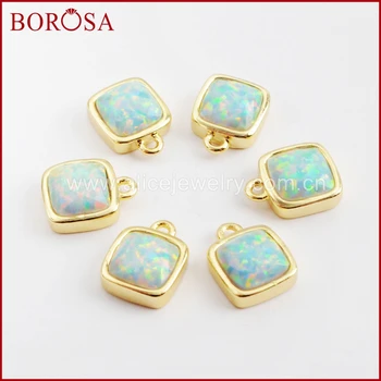 

BOROSA 10pcs 9mm Square Gold Color Bezel White Opal Faceted Charms, Fashion Japanese Opal Manmade Opal Charm for Earrings ZG0298