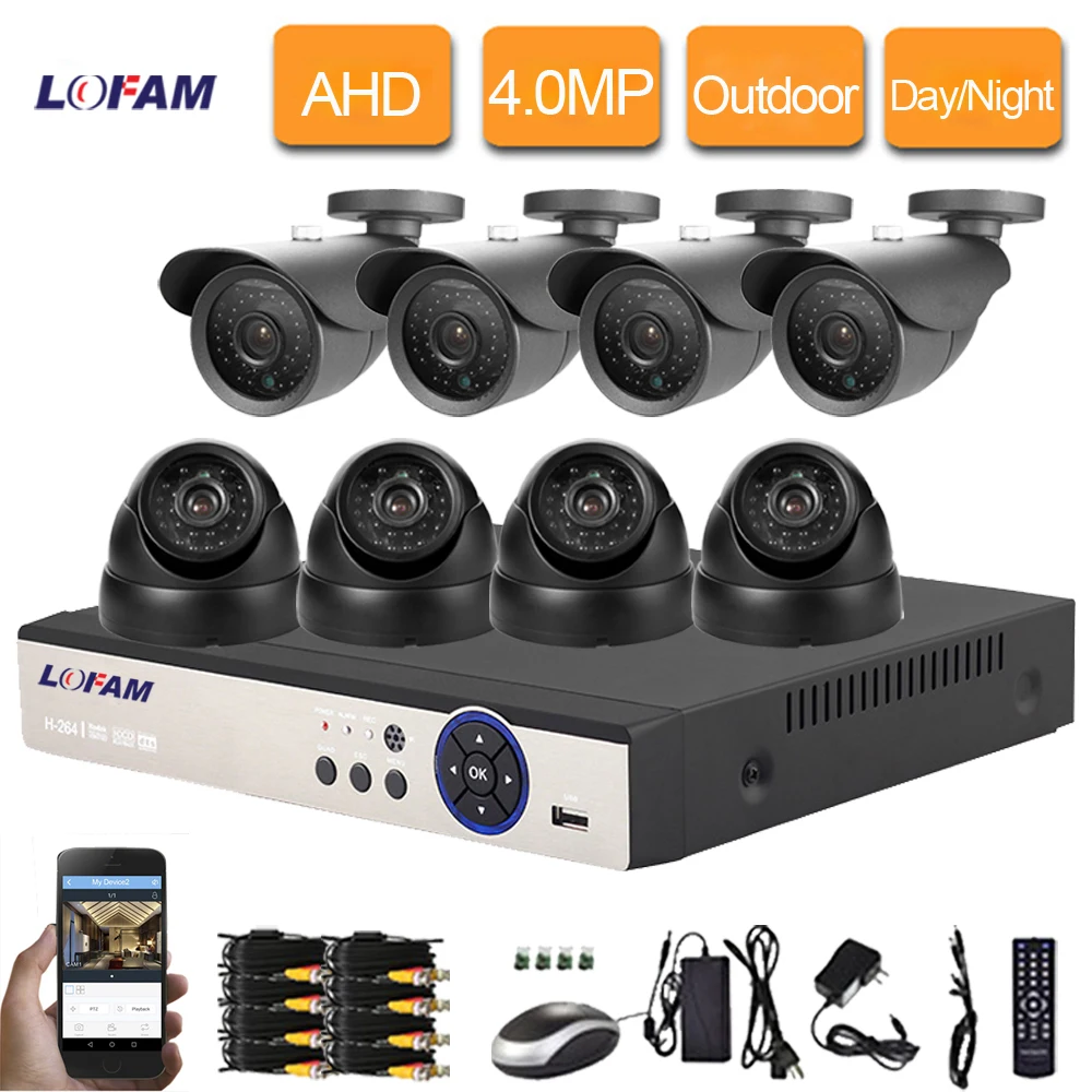 LOFAM Система охранной камеры 8CH 4MP AHD DVR CCTV камера система 4.0MP купольная наружного