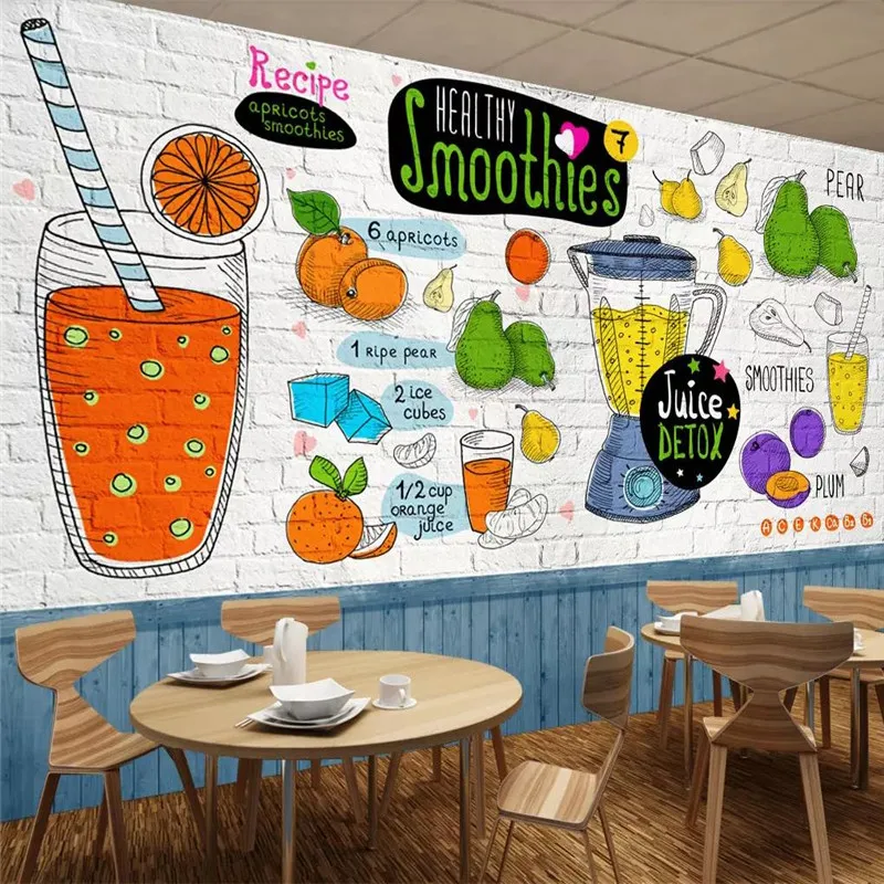 Custom wallpaper hand-painted restaurant tea shop fruit shop background wall painting advanced waterproof material Custom wallpaper hand-painted restaurant tea shop fruit shop background wall painting advanced waterproof material