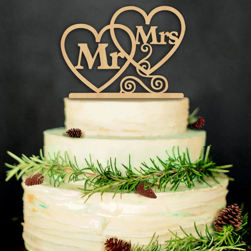 2017 New Wood Cake Topper Mr Mrs Tree Cake Topper Wedding