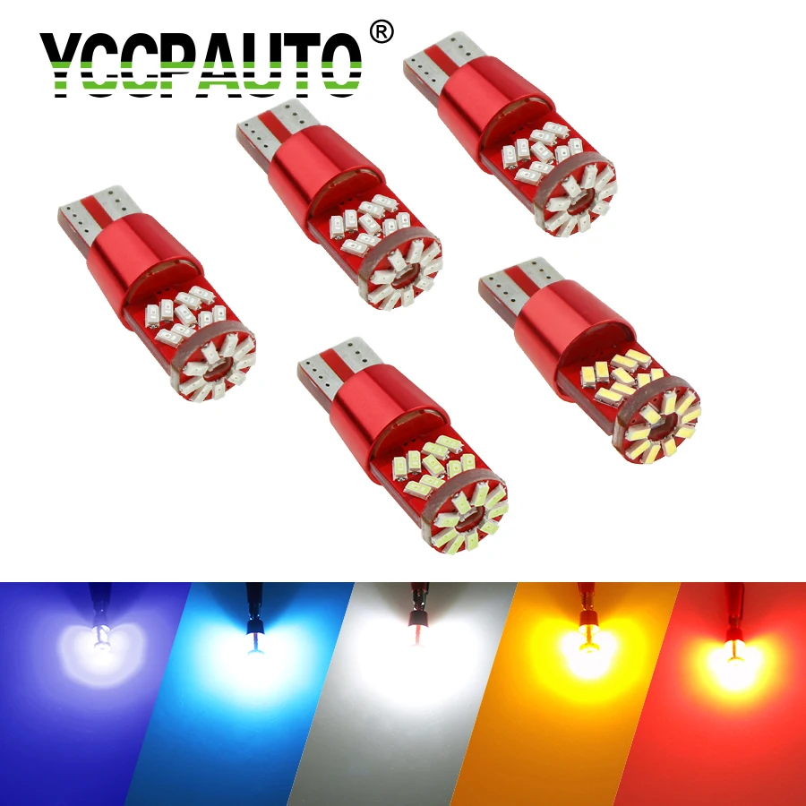YCCPAUTO T10 LED Error Free 194 168 W5W Car License Plate Lights Turn Signal Light Bulb 3014 SMD Projector Yellow White Blue Red
