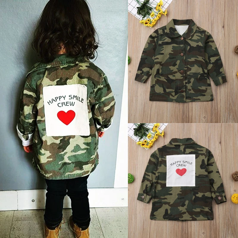 Pudcoco/От 2 до 8 лет для девочек; камуфляжная Детская куртка с длинными рукавами для девочек; повседневное осеннее пальто; топы