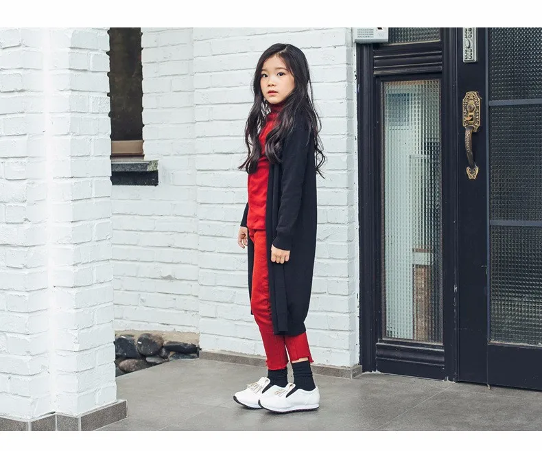 knitted girls cardigan coats 2017 new spring autumn long knitting baby big girls tops red gray black knit sweater kids clothes  (22)