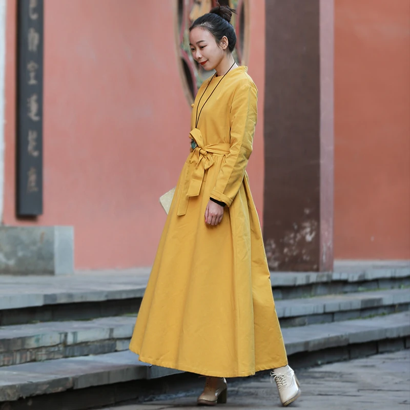 LZJN Women 2019 New Spring Autumn Dress Bow Tie Elegant Long Sleeve Cotton Vintage Maxi Dresses Chic Robe Casual Vestidos Mujer (29)