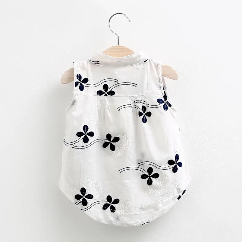 Hot Summer Fashion Female Children'S Clothing White Black Baby Girl Sleeveless Computer Printing Blouse Shirt