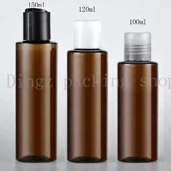 

50X 150ML empty Brown disc top cosmetic PET lotion bottles 150cc clear shampoo pastic bottle with cap