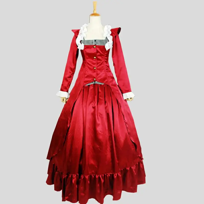 

18th Century Retro Gothic Victorian Lolita Party Dress Red Square Collar Long Sleeve Stage Masquerade Ball Gowns For Women