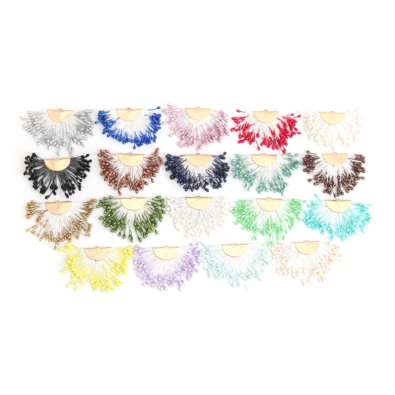 Best 2PCs Stamen fan shaped Tassel Pendants with metal cap hole for DIY Jewelry Making Earring Bag Clothing Accessory Ornament Decor