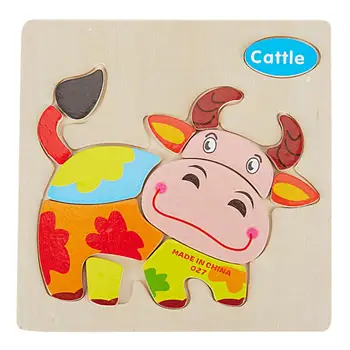 

3D Wooden Puzzle Jigsaw Toys For Children Wood 3d Cartoon Animal Puzzles Intelligence Kids Early Educational Toys For Kid Cattle