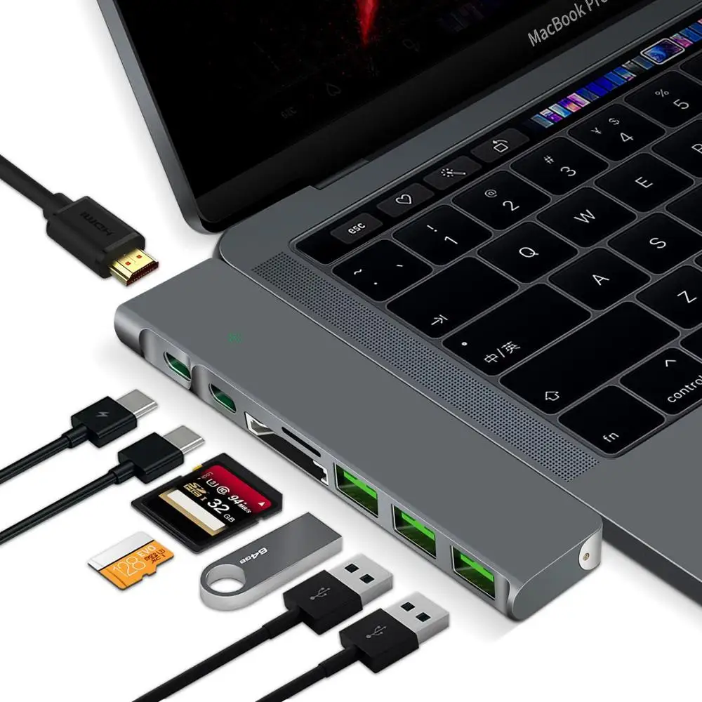 

3USB 3.0 8 in 1 Dual Type C Hub With PD Charging and Data Transfer