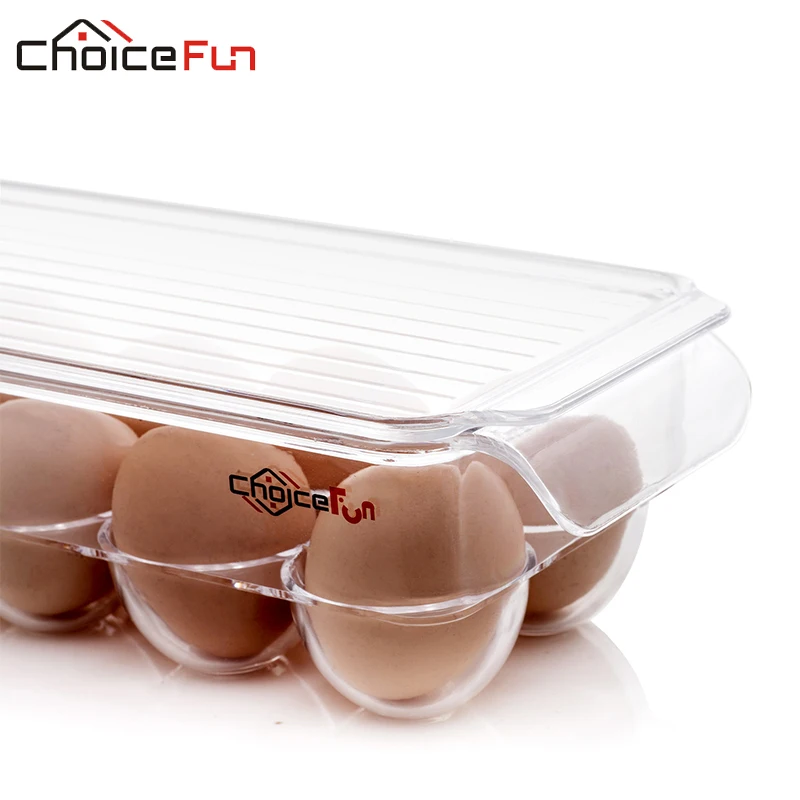 CHOICEFUN 14 Grid Clear Acrylic Fridge Refrigerator Egg Storage Holder Organizer Tray Fresh Plastic Egg Container For Kitchen