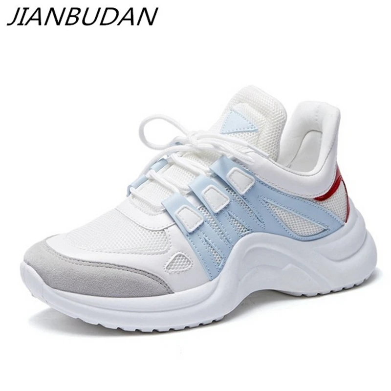 

JIANBUDAN sneakers Women's Spring and autumn casual shoes Non-slip thick heel shoes Breathable comfort large size Female shoes