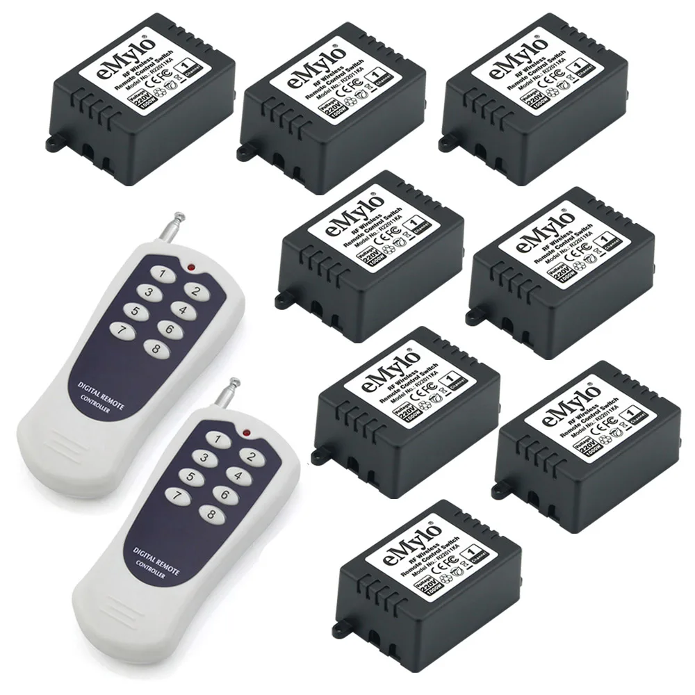 eMylo AC 220V 1000W Momentary Switch Transmitter 8X 1 Channel Relays RF