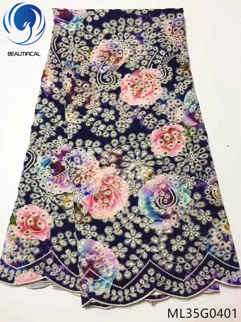 

BEAUTIFICAL nigerian lace fabrics Fashion printing guipure lace fabric embroidery water soluble lace fabric for dress ML35G04