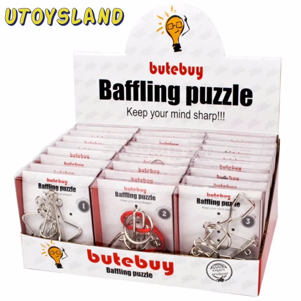 UTOYSLAND 24pcs/set Metal Wire Puzzles Brain Teaser IQ Lock Classical Intellectual Educational Toy for Children Kids Silver