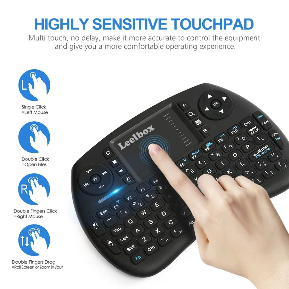 

Leelbox English Spanish French German 2.4Ghz Mini keyboard with Touchpad Fly Air Mouse Remote Control For Android TV Box PC Pad