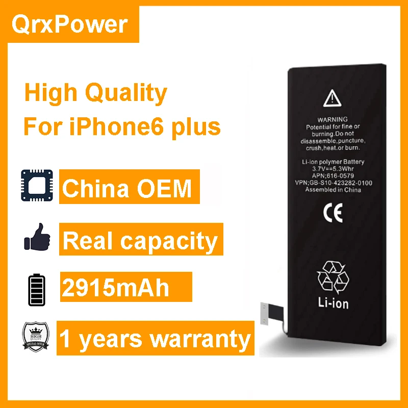 

QrxPower 10 pcs/lot High Quality Battery Real Capacity 2915mAh Replacement Li-ion Battery for iphone6 plus 1 year warranty