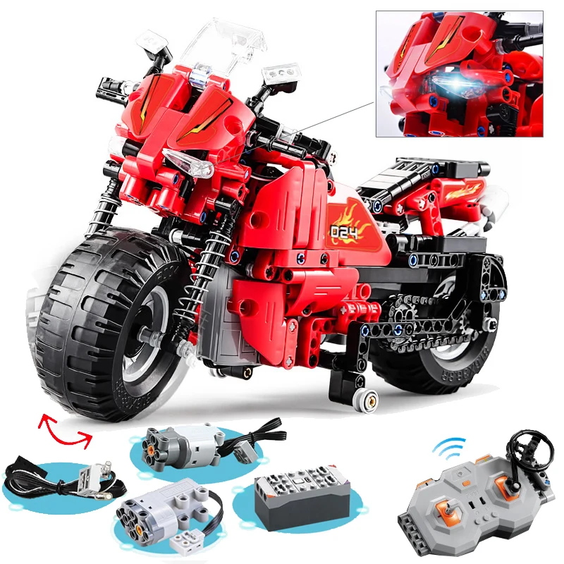 

RC Racing Motorcycle Vehicle motor box led 484pcs Building Blocks Car Technic Bricks Toys For Children Compatible with Legoing