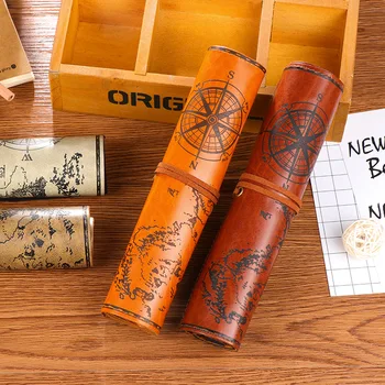 

Vintage Retro Treasure Map Pencil Cases Luxury Roll Leather PU Pen Bag Treasure Map Gift Favor Make up Cosmetic Bag School