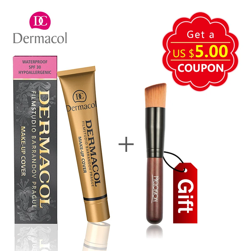 Цена В подарок! 12 цветов Dermacol Base Make up Foundation In Face консилер покрытие 30 г комплект для макияжа Palatte с макияжными кисточками инструменты