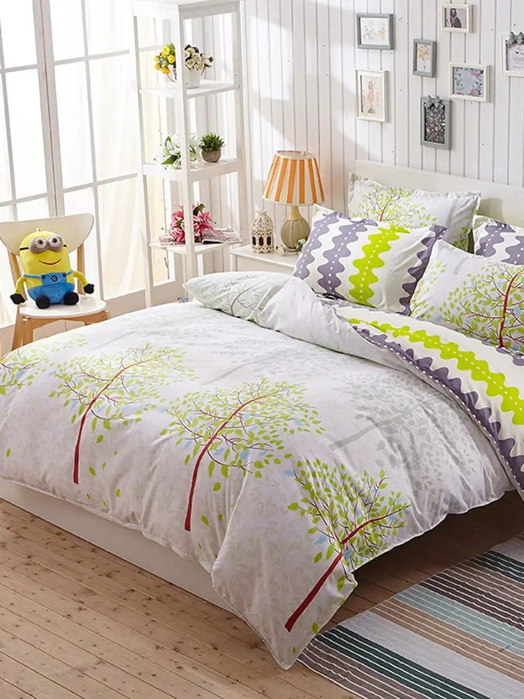 

4Pcs Bedlinens Set Fresh Trees Pattern Ductile Soft Bedding Set