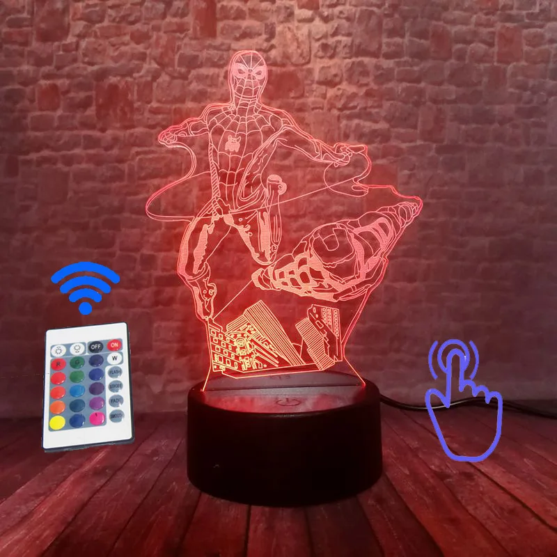 Remoter and Touch 7 Marvel Железный человек фигурка 3D Иллюзия светодиодный ночной Светильник Красочные светильник Мстители завершающей фигура Халка маска Железного человека модель игрушки - Цвет: Remoter and Touch 7
