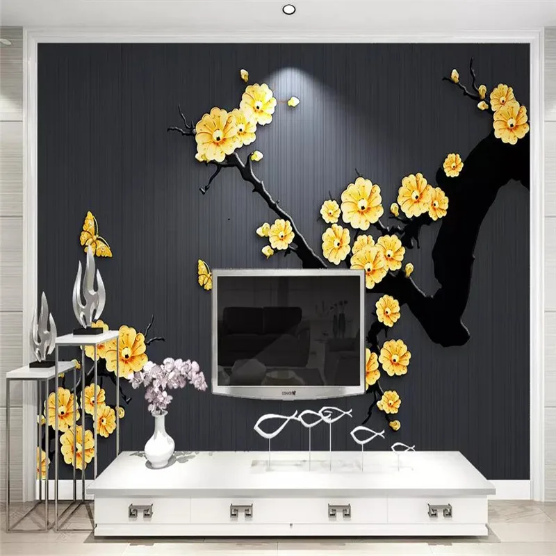 3D wallpaper classical gold jewelry plum wall professional production mural custom poster photo wallpaper wall 3D wallpaper classical gold jewelry plum wall professional production mural custom poster photo wallpaper wall